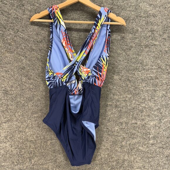 New Sea Angel Swimsuit Women L Large Blue Floral One Piece V-Neck Push Up Lined - Picture 2 of 7